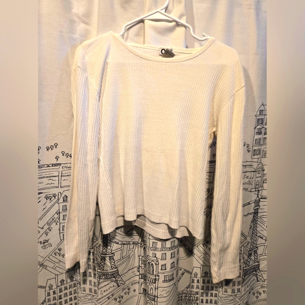 EUC Women's Vintage One Step Up Off White Ribbed Long Sleeve Crop Top Sz M